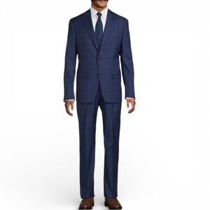 Hart‎ Schaffner Marx Suit Mens 40 L Chicago Fit Wool Blue Plaid 2 Piece $795